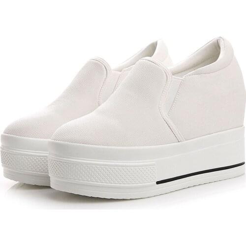 Krasovki Slip on Canvas Super High Platform White Slip on White Black Classical Women Canvas Shoes Sneakers Height Increased