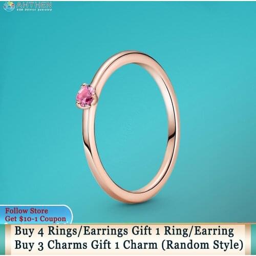 Ahthen 925 Sterling Silver Rings Pink Solitaire Ring 925 Silver Women Rings Ngagement Ring Women Jewelry Making Girl Rings