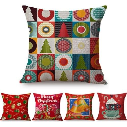 Colorful Cartoon Christmas Pattern Print New Year Decoration Sofa Throw Pillow Cotton Linen Pillow Case Xmas Gift Cushion Covers