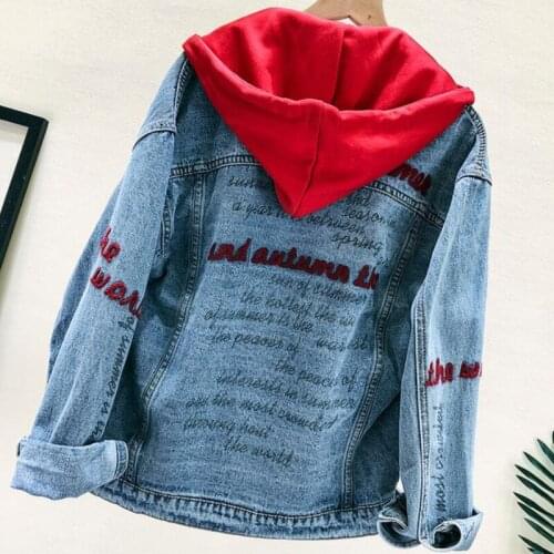 Spring Autumn Loose Denim Jacket Women High Quality Embroidery Harajuku Hooded Jean Coat Chaquetas Mujer Veste En Jean