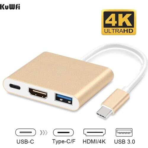 KuWFi Usb Hub Type-C USB 3.1 To USB-C 4K HDMI USB3.0 Adapter 3 In 1 Hub Computer Accessories for Apple Macbook Windows10