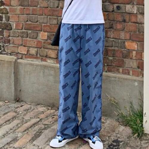 Summer Womens Wide Leg Pants Clothing 2021 Blue Loose Pocketless Pants Harajuku Streetwear Womens Plus Size Pants