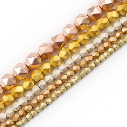 JHNBY Matte Gold Silvers Faceted Round Black Hematite Natural Stone 3/4/6/8mm Spacer Loose Beads For Jewelry Making Diy Findings