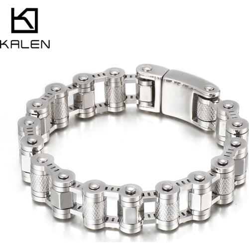 Kalen 16mm Metal Bicycle Chain Geometric Mens 316L Stainless Steel Bracelet Jewelry