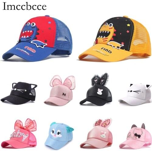 Cute Baby Children Baseball Caps Cartoon Cat Summer Sun Hat Lovely Ears Mesh Caps Adjustable Boy Girl Snapback Cotton Sequin Hat
