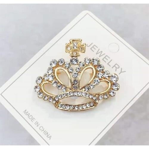 Fashion Color Crystal Brooch Luxury Retro Gold Crown Brooch Badge Lapel Pin Personality Creative Jewelry Gift Party Accessories