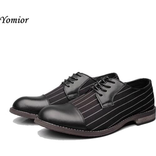 Yomior Luxury Brand New Fashion Men Formal Dress Leather Shoes British Striped Sexy Suit Business Oxfords Casual Wedding Shoes