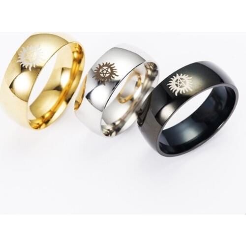 Fashion Signet Ring Mens Sun Power Supernatural Ring Titanium Steel Ring For Men Jewelry Wedding Engagement Gifts Accessories