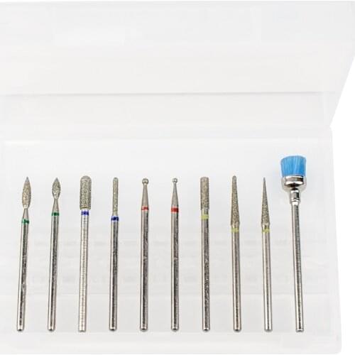 10PCS Nail Drill Bit Set Diamond Gel Milling Cutter Clean Tools Nail Drill Accessory Polishing Manicure Pedicure Ceramic Bit Kit