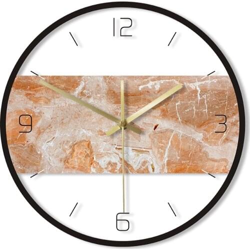 Rock Stone Wall Clock Abstract Modern Design Orange Marble Texture Printed Watch Acrylic Silent Movement Klok
