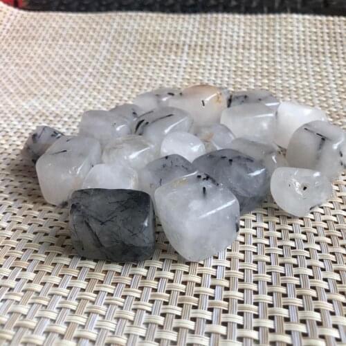 Natural Black Hair Quartz Rutilated Crystal Gravel Cube Rough Stone Mineral Specimen Home Decoration