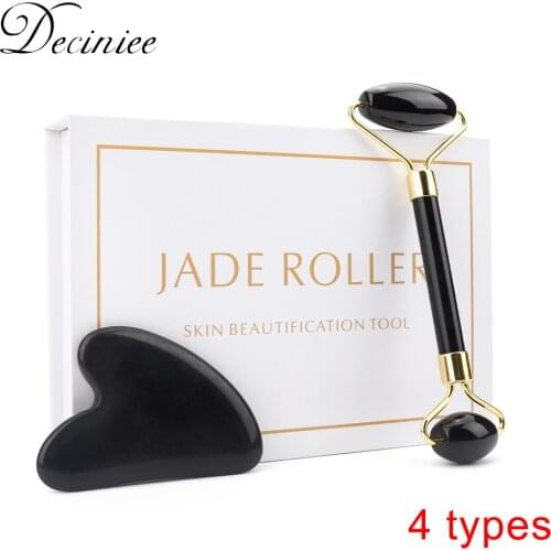 Natural Quartz Jade Roller Gua Sha Set Black Jade Guasha Scraper Stone Massage Face Lifting Facial Massager Tool for Back Neck