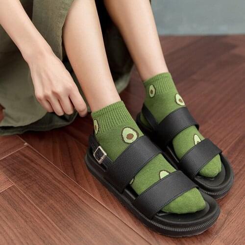 Fruit Embroidered Avocado Socks Women Girls Cute Fashion Cartoon Green Funny Short Sock Soft Elastic Casual Cotton Ankle Socks
