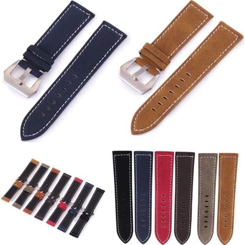 New Black Brown Blue Red Retro Matte Leather Watch Band 18mm 20mm 22mm 24mm Leather Strap Stainless Steel Buckle Watchbands