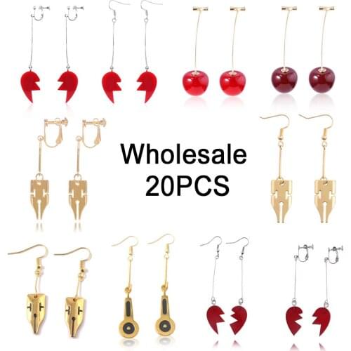 Wholesale 20PCS Anime JoJos Bizarre Adventure Earrings Splice Heart Cherry Drop Ear Clips For Women Men Cosplay Jewelry Gift