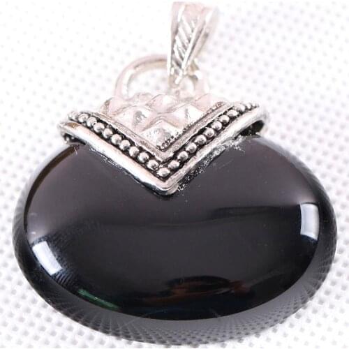 Necklace Pendant 40x40MM Oval CAB Cabochon Natural Black Onyx Stone Bead Jewelry Gift K1143