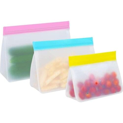 Food Storage Bag Reusable Resealable Ziplock Pouches BAP Free PEVA Plastic Stand Up Bags with Zipper for Freezer Kitchen Baggie