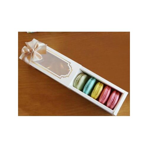 2018 Kraft Paper Pvc Plastic Window Macarons Box 15.7*5.2*6.8cm Creative Packaging Box With Bowknot Dec Rectangle Biscuits Box