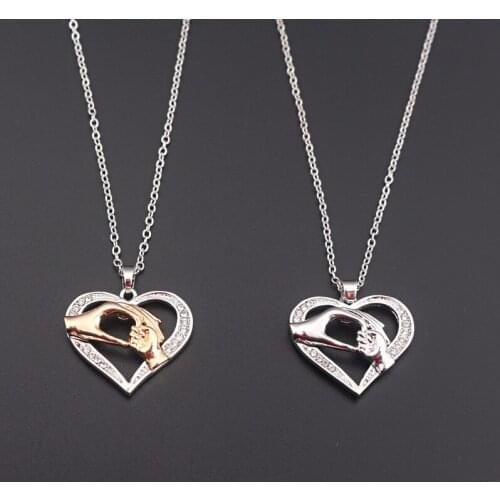 RJ Kpop Big Hands Holding Small Hands Heart Necklace Pendant Hollow Crystal Choker Jewelry Accessories Mothers Day Gift