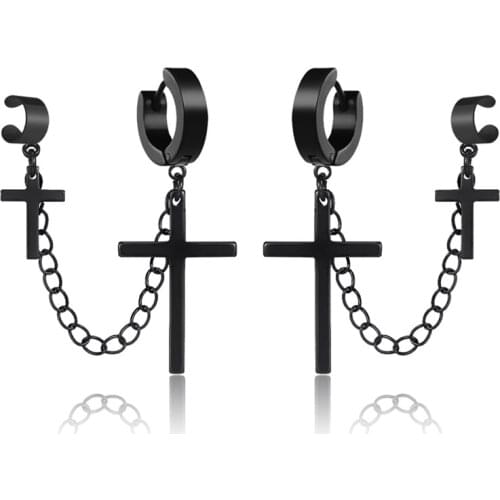 60pcs Double Cross Earring Stud Ear Clip Cuff Chain Pendant Men Jewelry Stainless Steel Punk For Women Cool Fashion Pendant