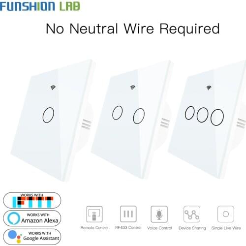 White WiFi Smart Wall Switch No Neutral Wire Needed Wireless Smart Life Tuya Remote Control Single Fire Work With Alexa RF433