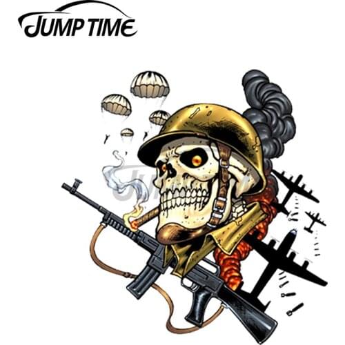 Jump Time 13 x10cm For Airborne Military Skull Smoking Bombs are Falling Car Stickers Decal Motorcycle Windshield Vinyl Car Wrap