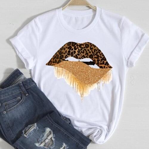T-shirts Women Lip Leopard Love Fashion 90s Trend Spring Summer Clothes Graphic Tshirt Top Lady Print Female Tee T-Shirt
