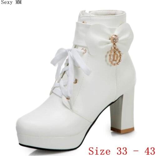 Spring Autumn Platform High Heels Ankle Boots Women Short Boots Ladies Shoes botas botte femme Small Plus Size 33 - 40 41 42 43