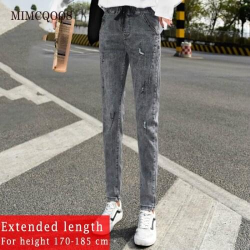 Large Size Jeans Women Pants Plus-sized Gray Extended Trousers Holes Harem Pants High Waisted Skinny Ripped Jeans For Women