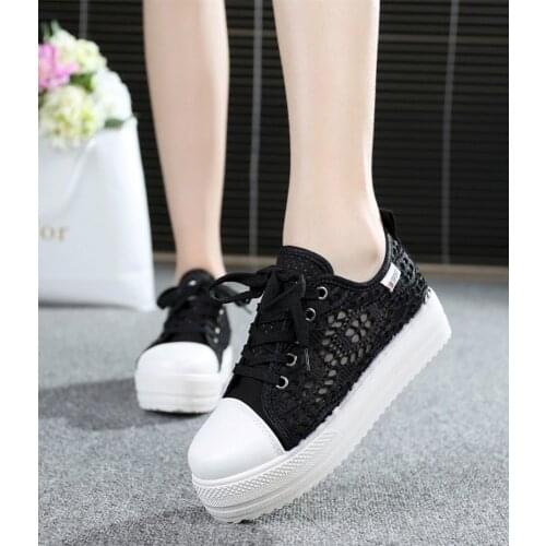 New Women Flats Shoes Fashion Summer Casual White Shoes Cutouts Lace net Hollow Breathable Platform Shoes Woman Sneakers Large