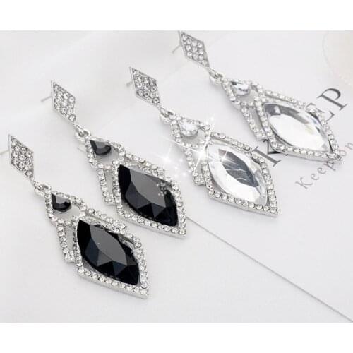 Women Full Rhinestone Faux Crystal Rhombus Dangle Stud Earrings Party Jewelry Dangle Stud Earrings Dangle Earrings Earrings