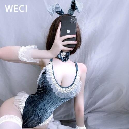WECI Bunny Girl Sexy Anime Cosplay Outfit Rabbit Costume Sex Body Hare Suit For Girls Bunny Tail Lingerie Set Gift To Girlfriend