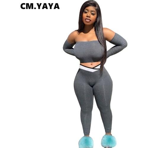 Lemon Gina Women Tracksuit Solid Slash Neck Crop Tops + Skinny Pants Two 2 Piece Sets Fashion Outfits Active Sweatsuit Autumn