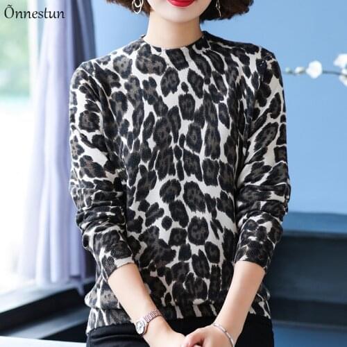 Print Sweater Women Autumn Spring Pullover Knitted Sweater Korean Fashion Long Sleeve Top Pull Femme Leopard Sweater Women
