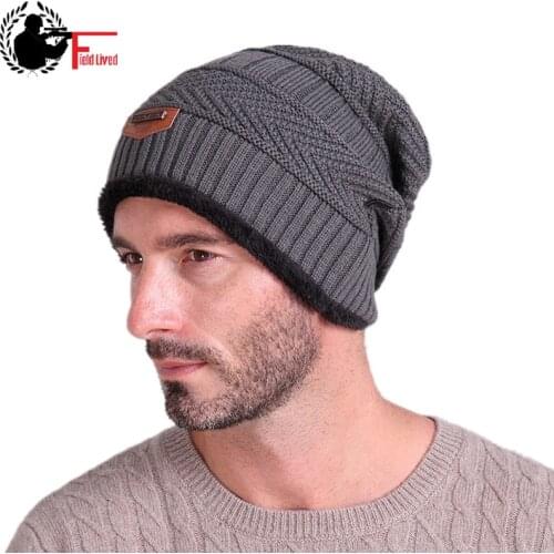 Winter New Labeling Knit Cap Plus Velvet Turban Fur Cap Casual Unisex Women Men Outdoor Beanie Hooded Ear Cap Ski Warm Hat Gray