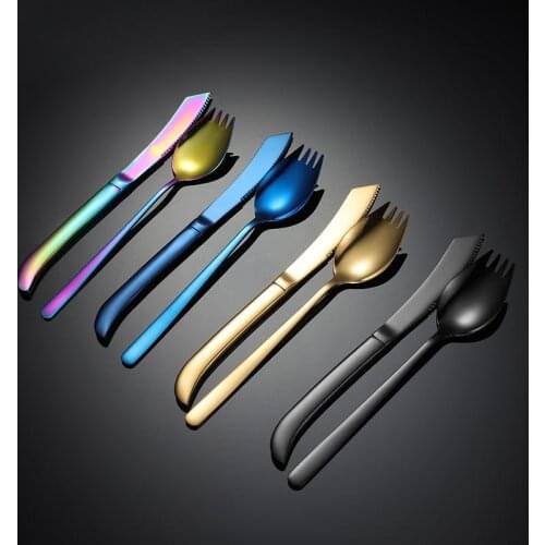 Gold Salad Spoon Steak Knife 2PCS Salad Spoon Stainless Steel Cutlery Set Serving Spoon Set Colorful Unique Spoons