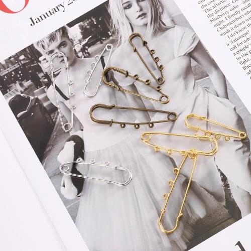 10 Pcs Brooch Pins With 3 Holes Diy Brooch Fit Charms & Chain Bronze Silver Color 5cm X 1.5cm Kids Multifunction Accessories