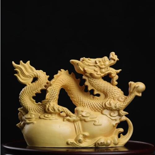 12cm Boxwood Animal Sculpture Boxwood Boxwood Wood Statue Real Wood dragon Office Decoration Wood Sculpture