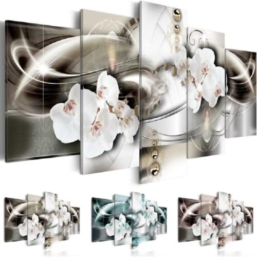 5 Panels Canvas Art Abstract Flower Painting for Home Decor Orchid Canvas Wall Art Pictures for Living Room Decor ( No Frame)