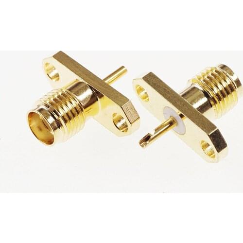 50pcs SMA Connector Jack Female Socket 50 Ohm Panel Mount Solder Cup Flange Threaded Gold Plate 2 Holes Flange SMA Receptacle