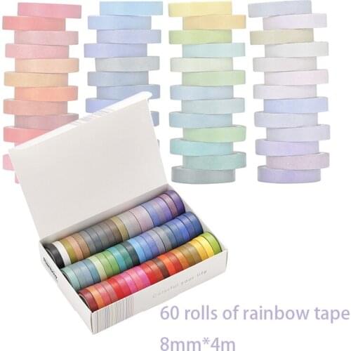 60 Pcs/lotBasic Solid Color Washi Tape Rainbow Masking Tape Decorative Adhesive Tape Sticker Scrapbook DIY Diary Stationery