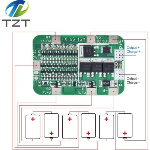 TZT 6S 12A 24V PCB BMS Protection Board For 6 Pack 18650 Li-ion Lithium Battery Cell Module New Arrival