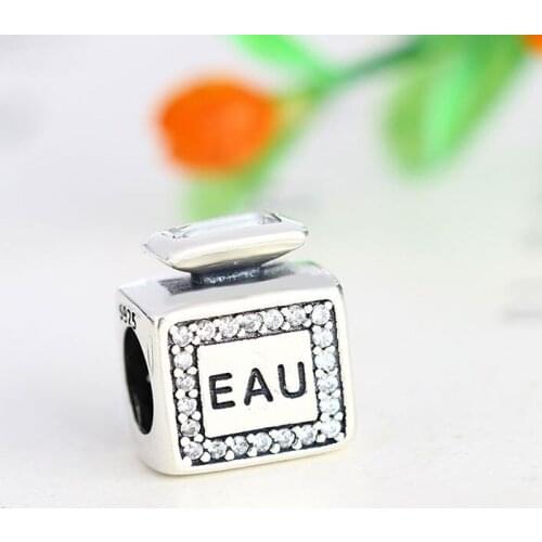925 Sterling Silver Square EAU Perfume CZ Cubic Zircon Bead Fit Original Pan Charm Bracelet Women Making Valentine Berloque