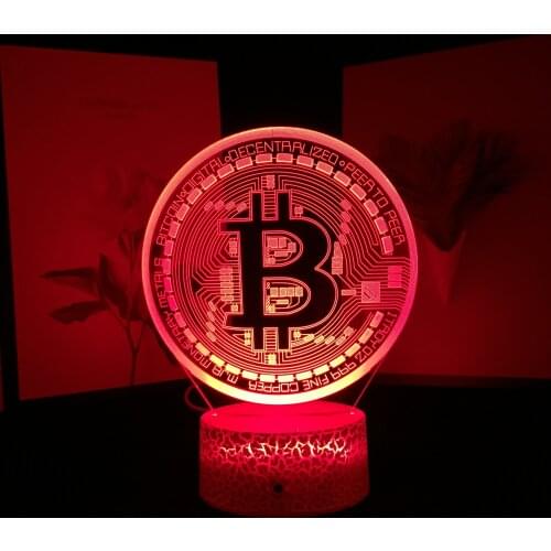 Bitcoin Acrylic Table Lamp 16 Color Remote Touch Control USB Battery Nightlight for Kids Gift Bedroom Decoration 3D Night Lamp