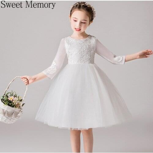 White Blue Flower Girl Dresses 2021 Wedding Guest Robe Short Lace Tulle Tank Ball Gown Kid Party Communion Dress Sweet Memory