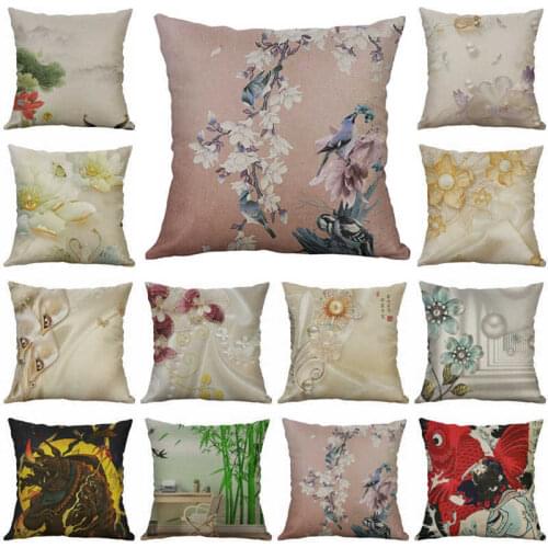 Cotton Linen lotus Flower Pillows Case Printing Home Decor 18" Cushion Cover Exquisite