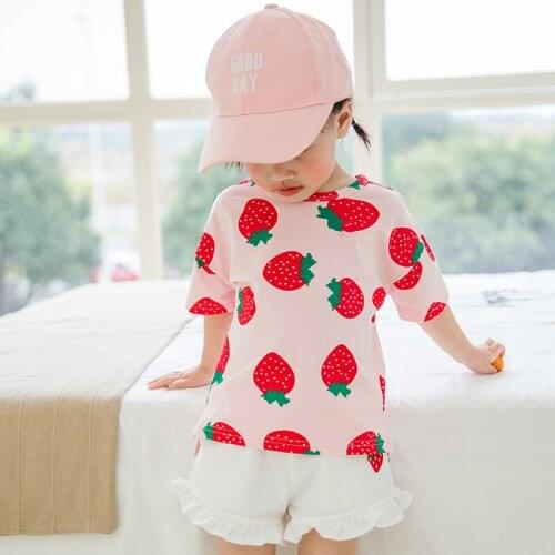 Baby Clothes Childrens Strawberry Printed T Shirt Kids Girls Short Sleeve Cute Tee Shirt Boys Top Tee Toddler Polka Dot T Shirt
