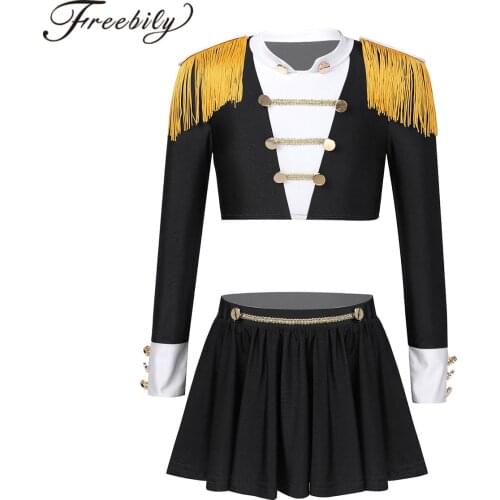 Girls Latin Dance Dress Outfit Long Sleeves Crop Top With Skirt Jazz Dance Costumes Kids Stage Performance Competition Dancewear
