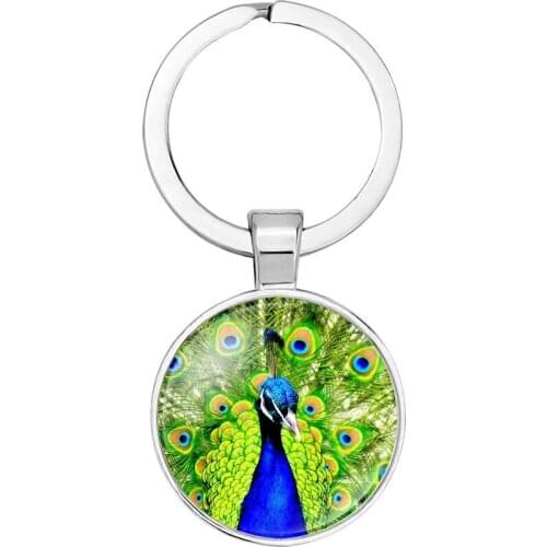 European And American Car Bag Small Jewelry Pendant, Green Peacock Feather, Peacock Screen Time Gem Keychain