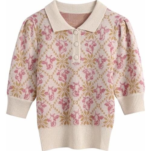 Fad New Women Cropped Tops Collared Half Sleeves Elegant Chic Lady High Vogue Casual knitted T-shirt Woman Clothes